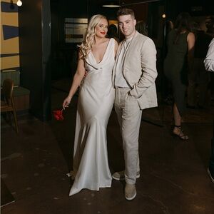 Elegant Cream Satin Maxi Dress with Draped Cowl Neck